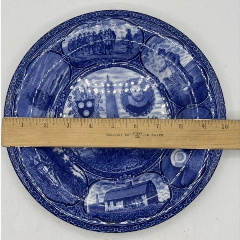 1905 Staffordshire A.S. Burbank Myles Standish Souvenir Bowl Plate Flow Blue