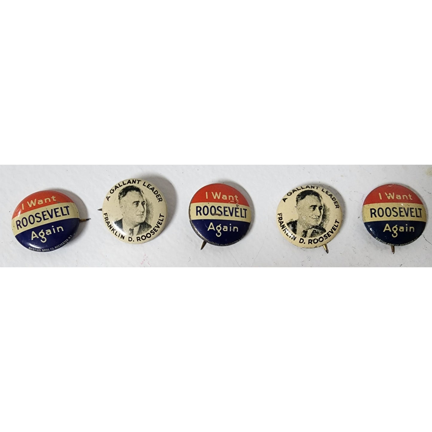 Vintage FDR “I Want Roosevelt Again” Buttons Lot of 5 • 1930s–40s Campaign