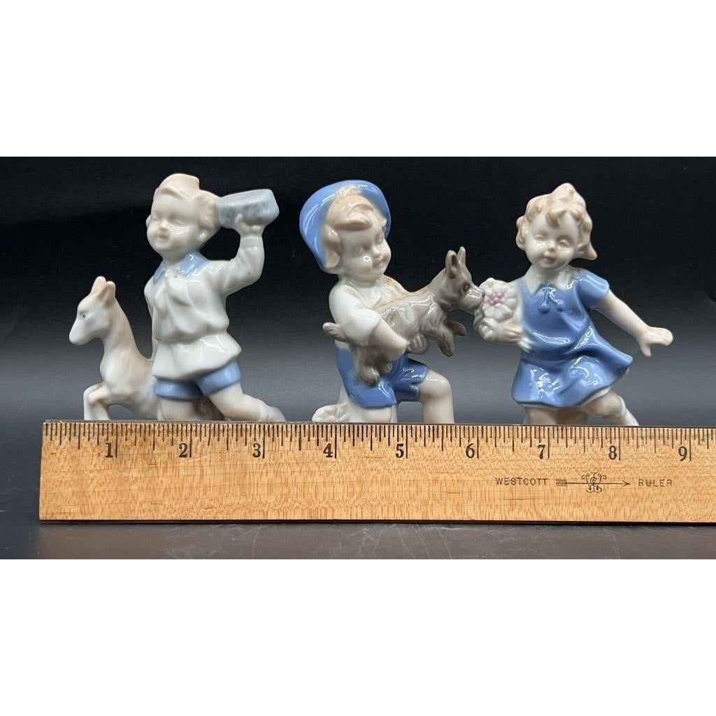 3 Vintage German Hand-Painted Ceramic Children Figurines 3.5×1×4.75″ Set