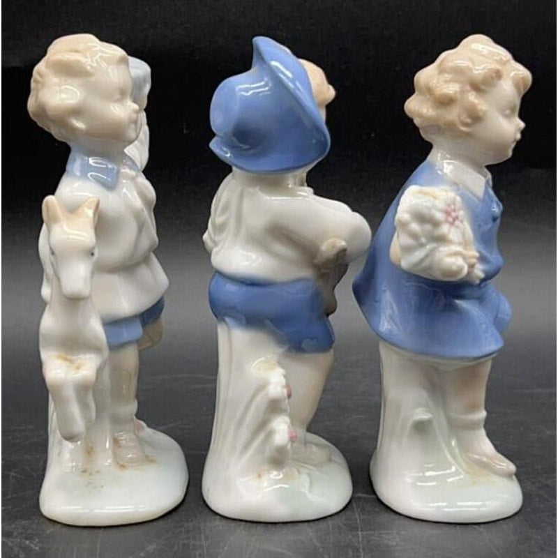 3 Vintage German Hand-Painted Ceramic Children Figurines 3.5×1×4.75″ Set