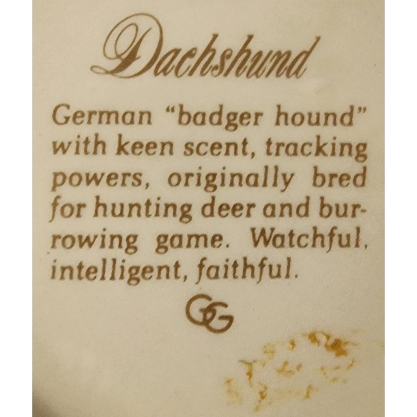 GG Dachshund Stoneware Handmade Mug 12oz Beige Brown Art Dog Breed Info Vintage