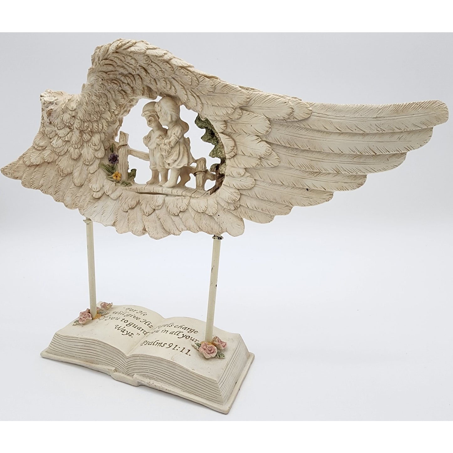 Angel Wing Guardian Figurine w/ Psalms 91:11 Bible Base 11.5" Inspiring Ceramic
