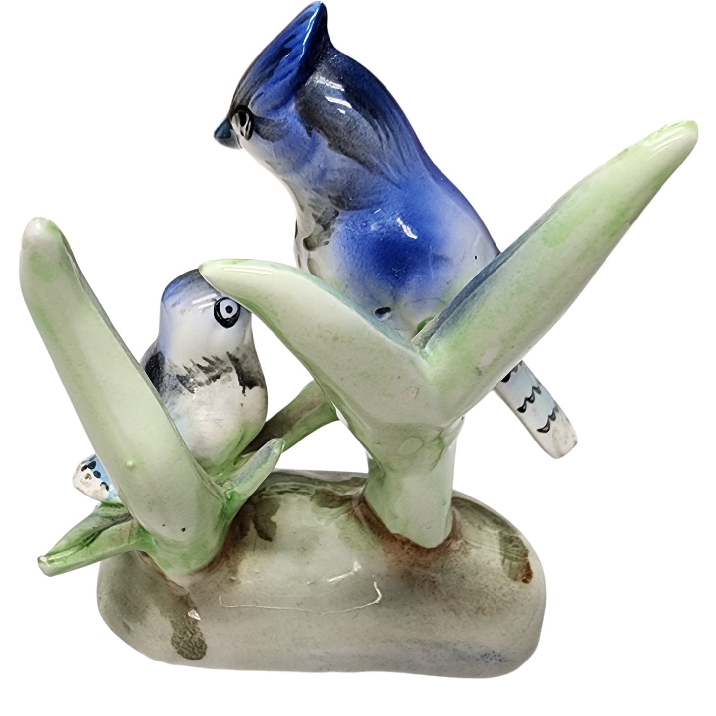 Set of 4 Vintage Hand Painted Porcelain Bird Figurines Japan Blue Jay