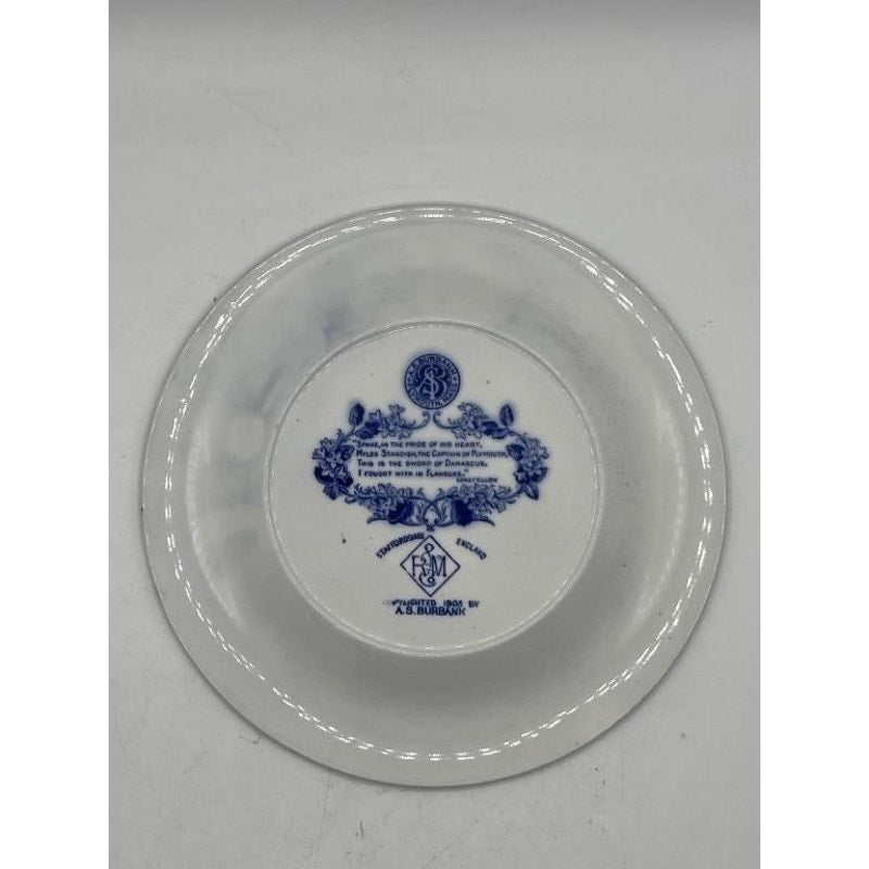 1905 Staffordshire A.S. Burbank Myles Standish Souvenir Bowl Plate Flow Blue