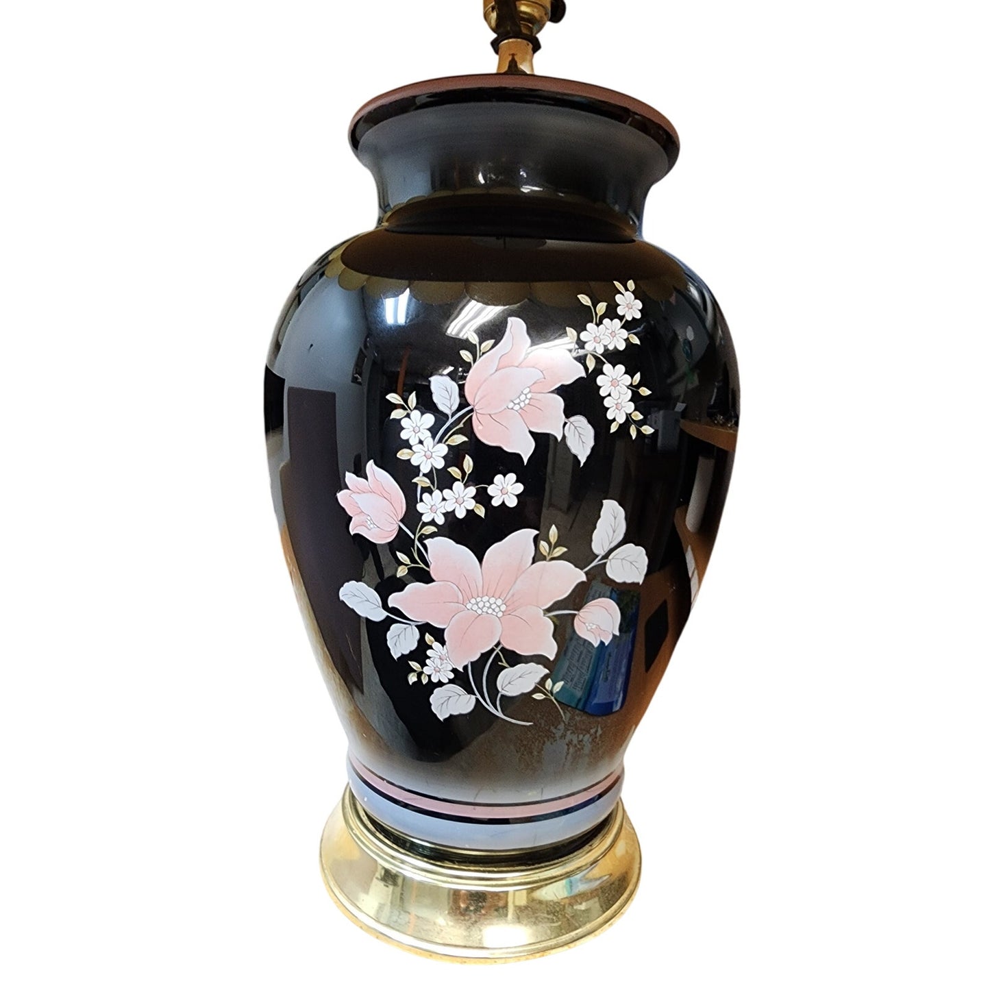 Pair of Beautiful Vintage Ceramic Table Lamps with Floral Motif – Shades Need Replacement
