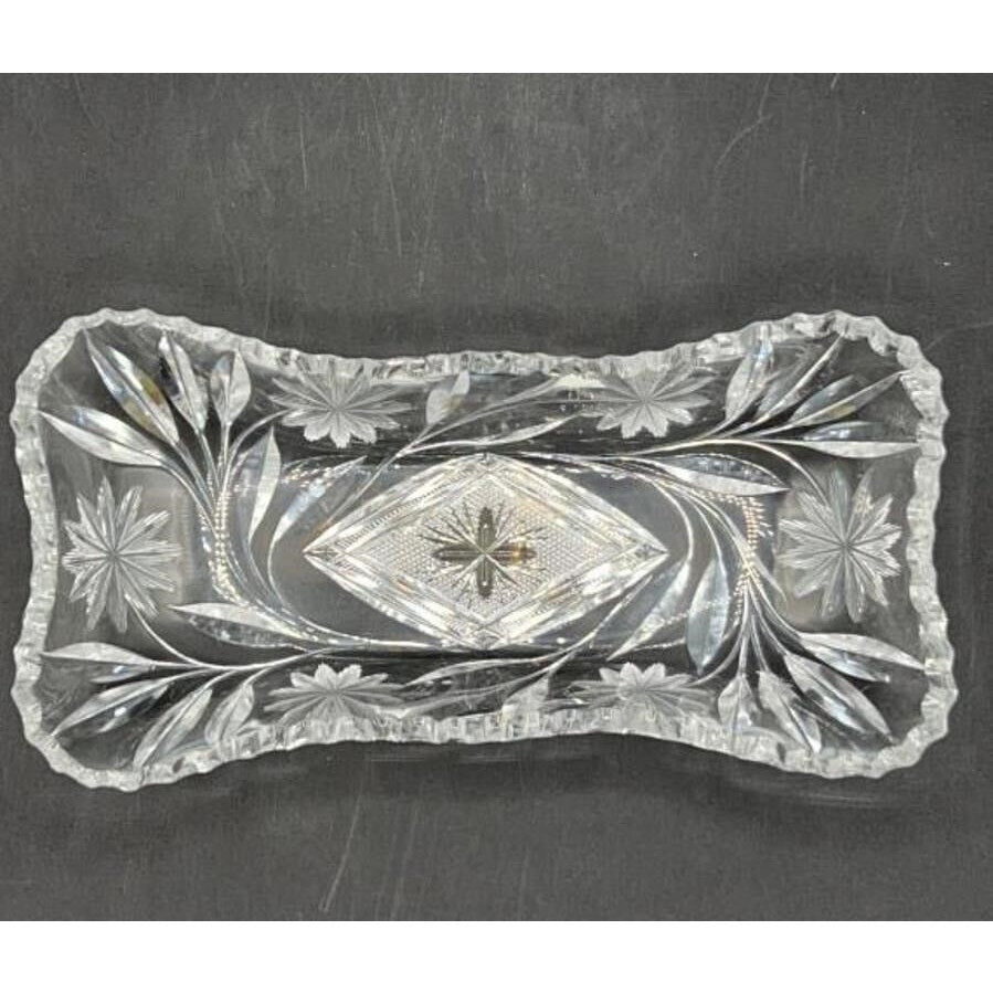 VTG Violetta Lead Crystal Bowl & Libbey Cut Glass Oval Serving Dish Starburst