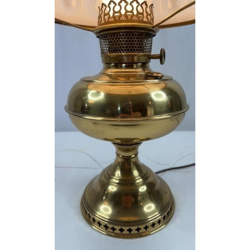 Aladdin Brass Table Lamp w/ Hand-Painted Milk Glass Shade – Model Works