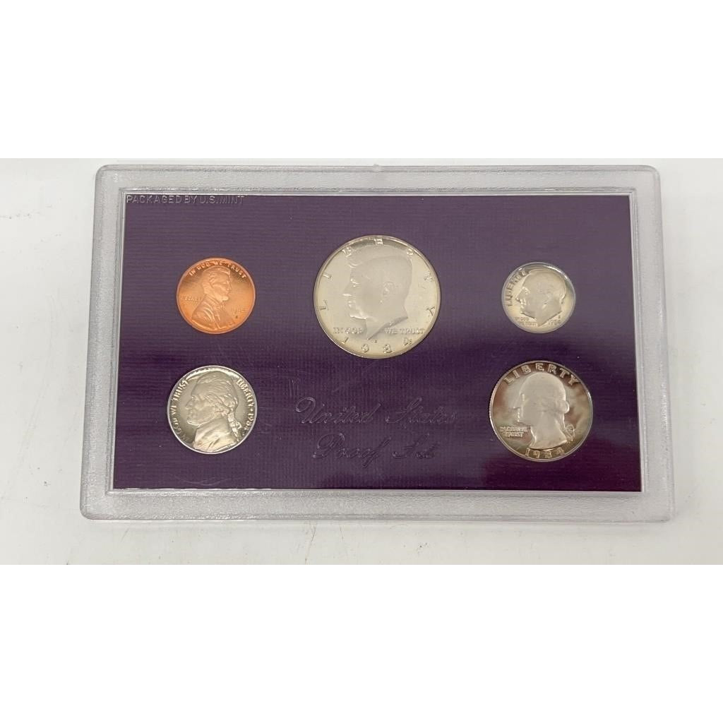 1984 S US Mint Proof Set 5 Coins Original Box & COA Kennedy Half Dollar