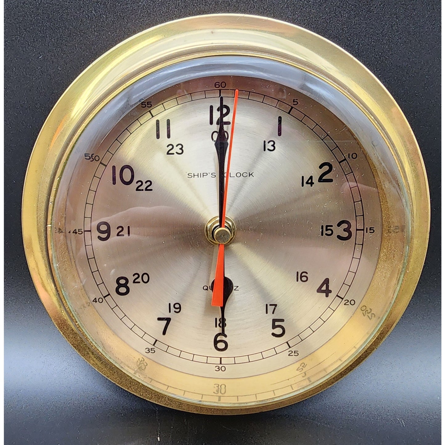 Vintage Lacquered Brass Ship’s Clock – Heavy, Stunning, 24‑Hr Dial, Not Working