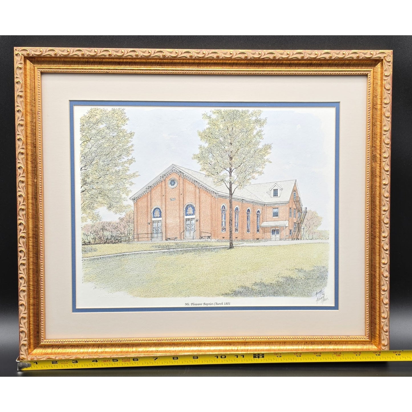 Howard Fain Signed Mt Pleasant Baptist Church 1801 Beautifully Framed Lithograph