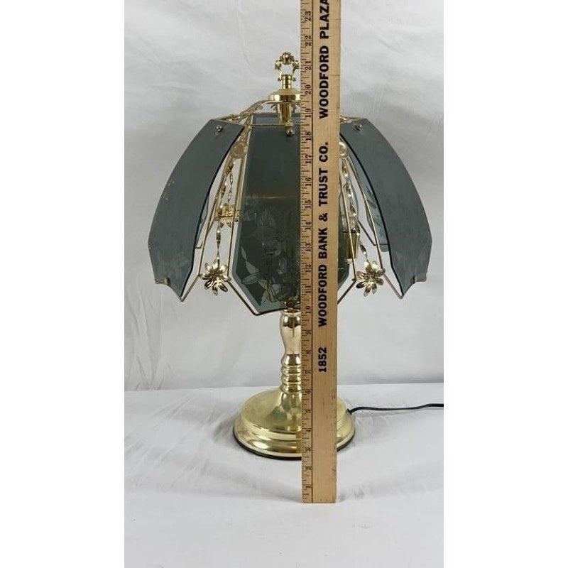 Vintage Brass Touch Table Lamp Etched Floral Glass Shade 3-Way Dimmable