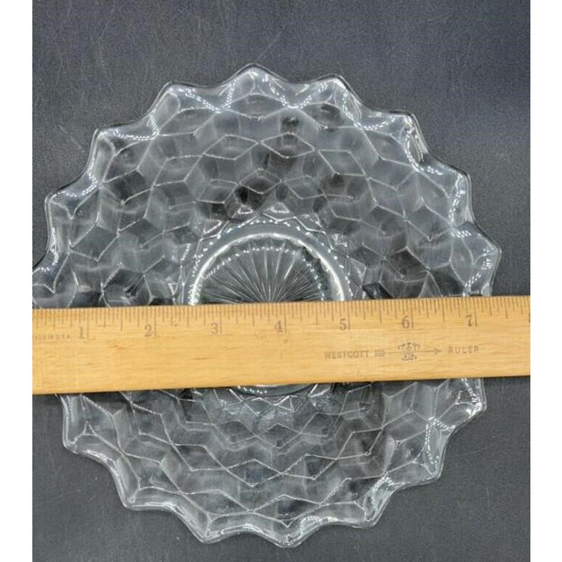 8 Fostoria American Cubist Clear Glass Salad Plates 7.75” Vintage Set