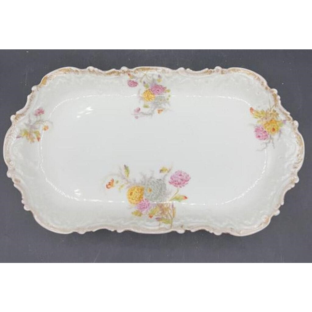 Antique Higgins & Seiter Elite France Porcelain Platter 16" Floral Gold Trim