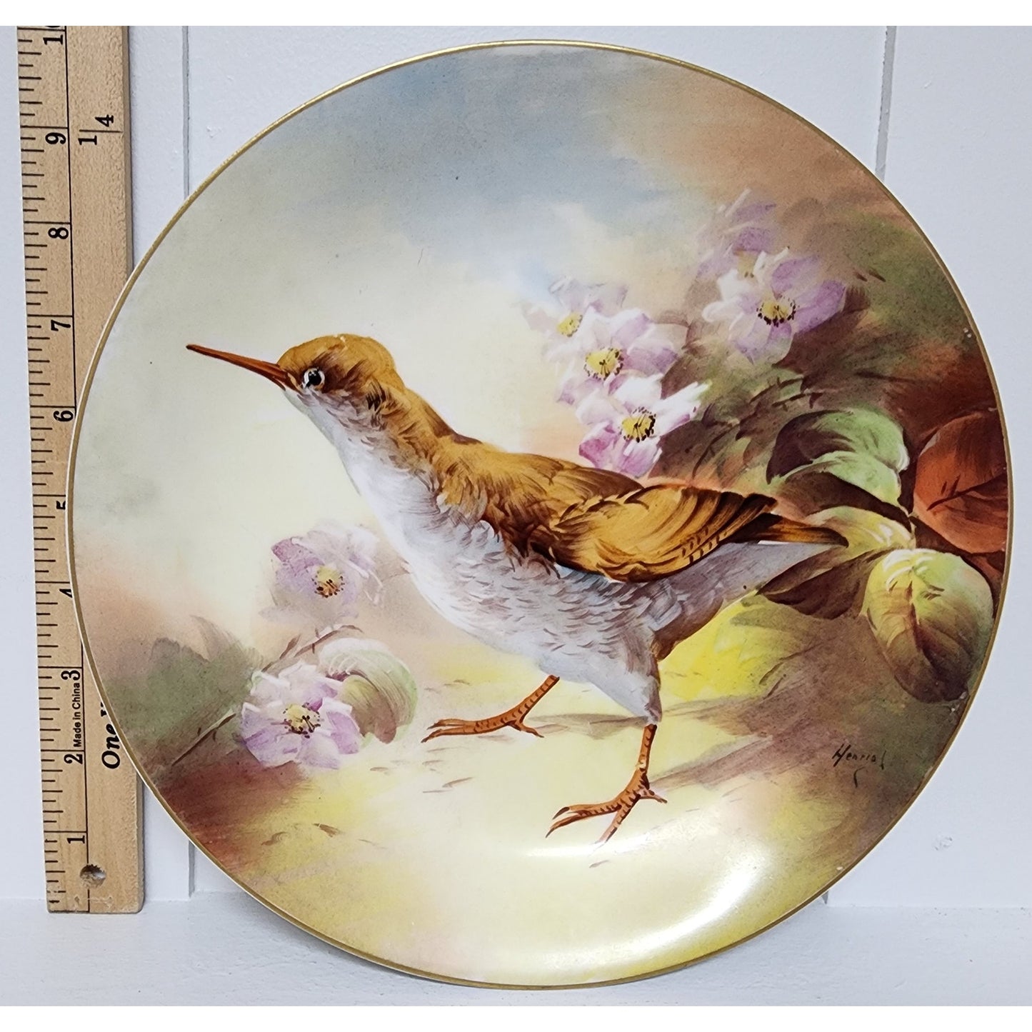 Henriot Signed Limoges France Bird Plate Hand Painted Gold Rim Violets 9.75" VTG