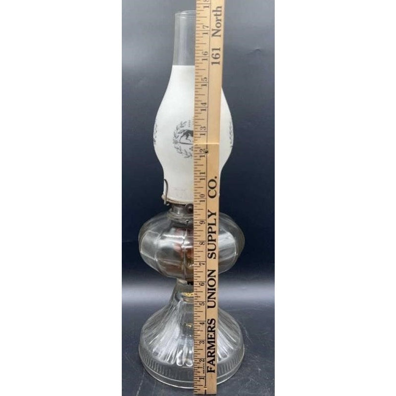 Antique Glass Oil Lamp w/ Frosted Etched Chimney 18″ Victorian Decor