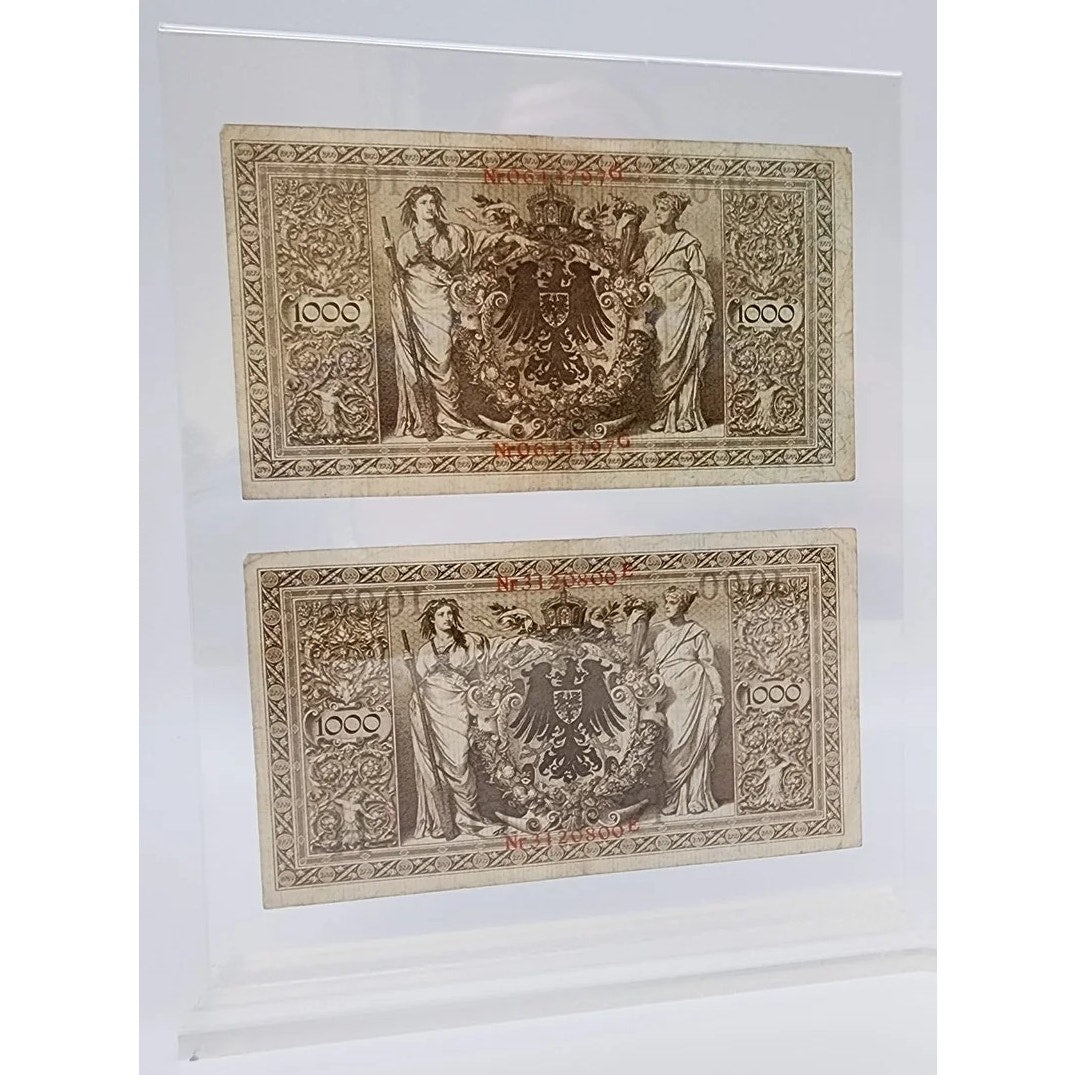 Historic Currency Set 1910 German 1000 Red Seal Mark wth Display- Rare Pair