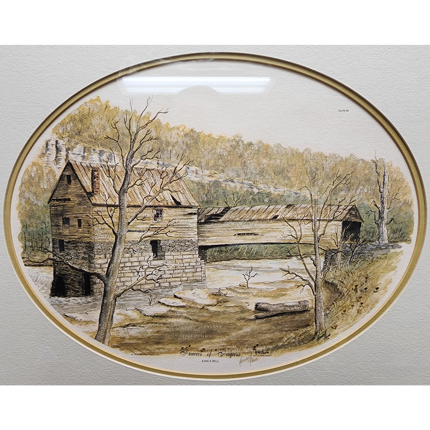 Vintage Howard Fain “King’s Mill” 1976 #291/500 Signed & Framed Print, Oval Matte