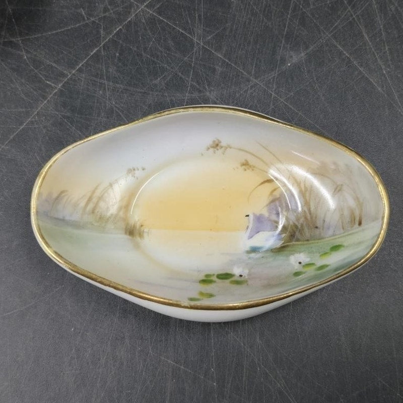 Set of 4 Vintage Hand Painted Nippon Nut Bowls – Gold Rim & Swan On Water Scene