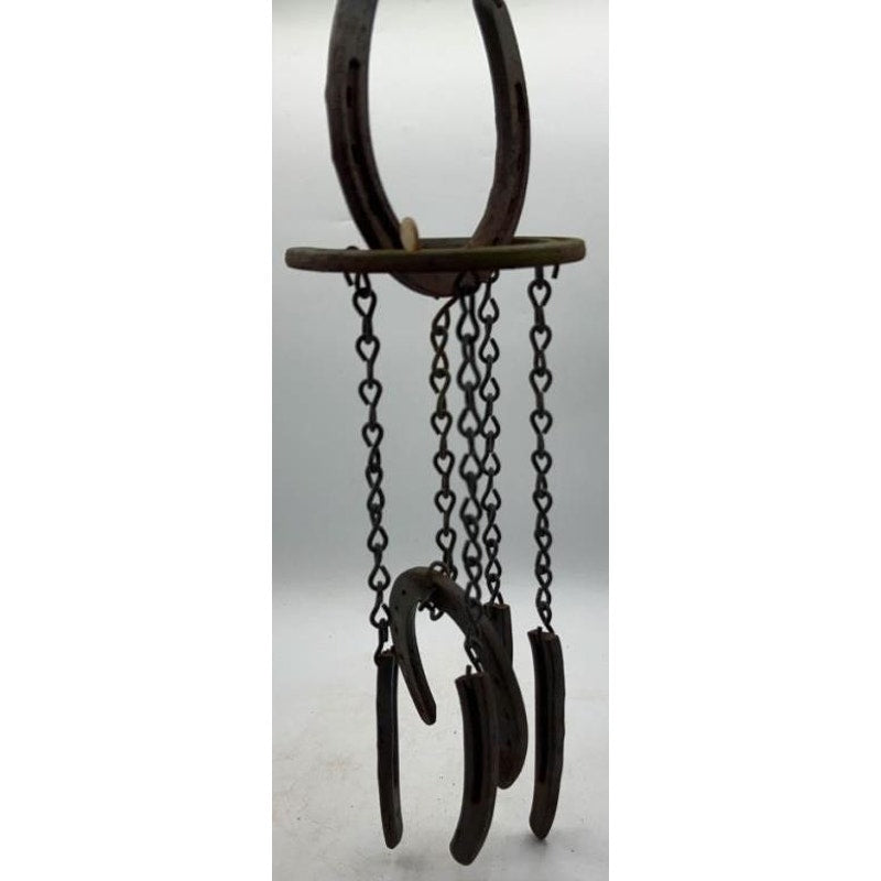 Rustic Handmade Horseshoe Wind Chimes 15" Metal Chains Hearts Western Farmhouse Decor