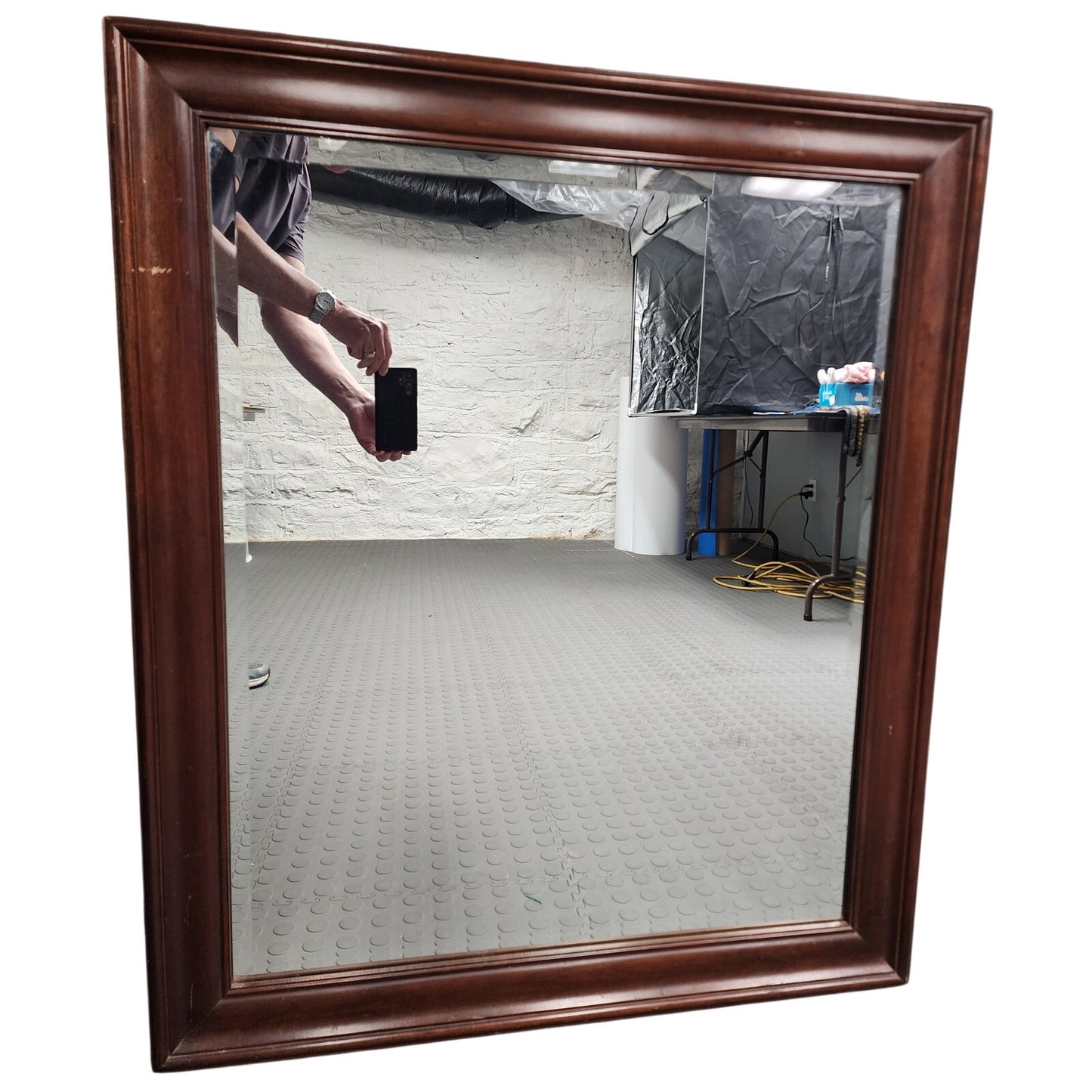 1994 Large Beveled Glass Mirror w/ Solid Wood Frame 33x39 Vintage