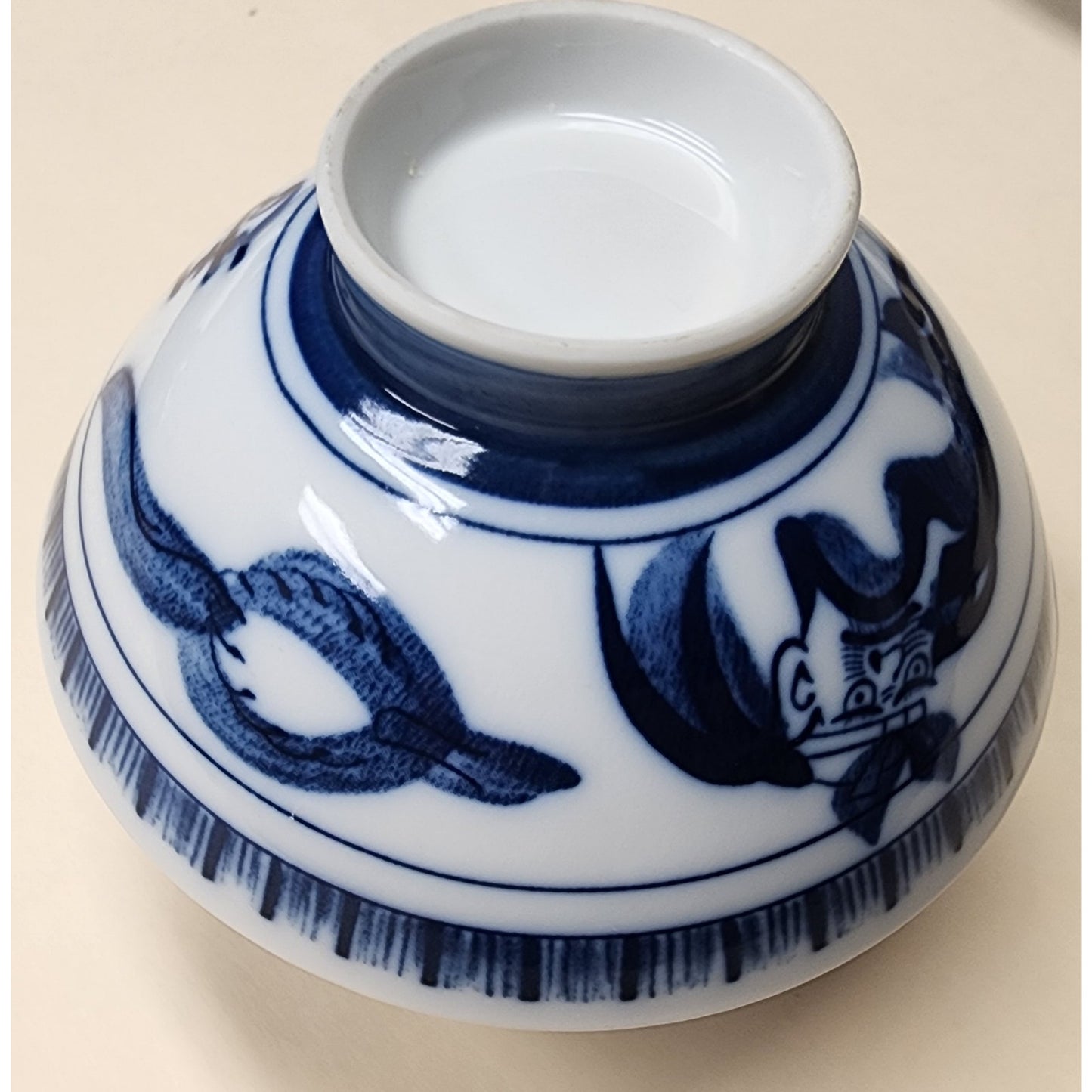 Set of 4 Vintage Japanese Porcelain Rice Bowls 4.75" Blue & White Patterns