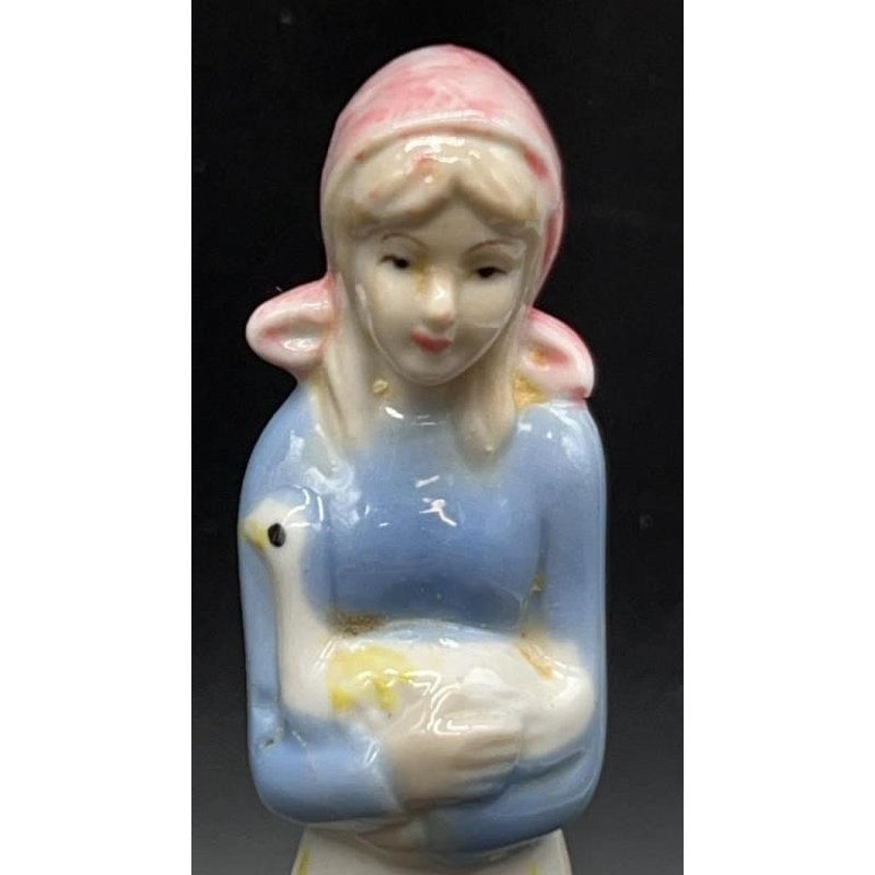 3 VTG Frankel Porcelain Lady Figurines Old Lady, Blue Scarf, & Duck Holder