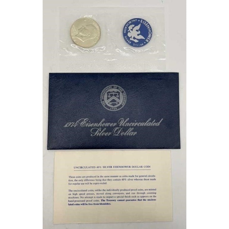 1974 S Eisenhower Silver Dollar Blue Pack Uncirculated w/ COA 40% Silver