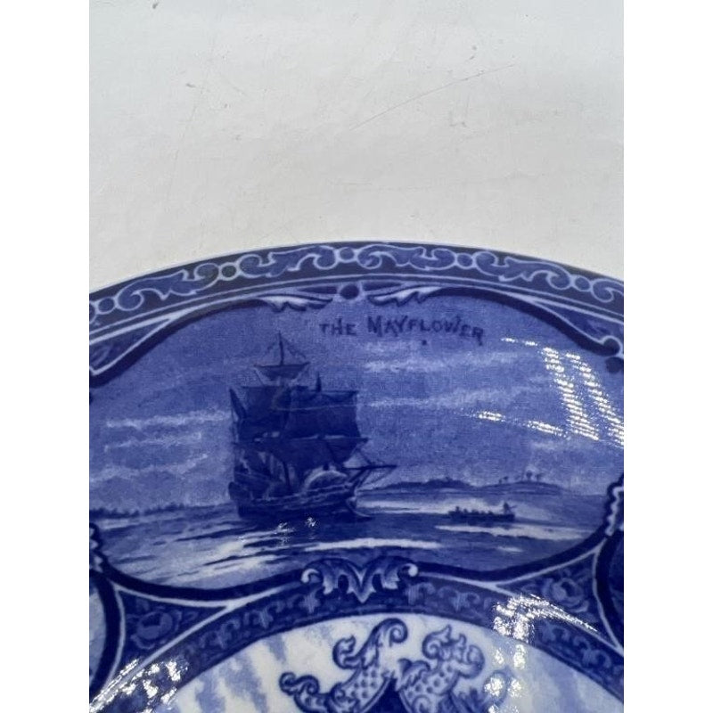 1905 Staffordshire A.S. Burbank Myles Standish Souvenir Bowl Plate Flow Blue