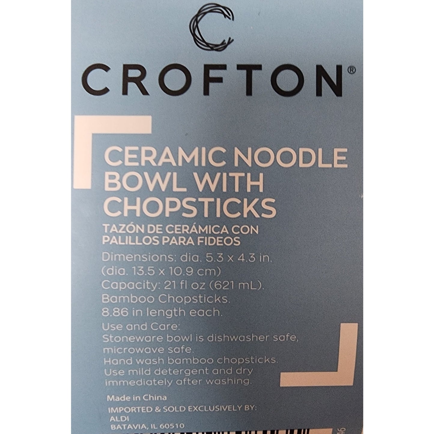 Vintage Crofton Stoneware Noodle Bowl w/ Chopsticks 5.3" Dia Microwave Safe -New
