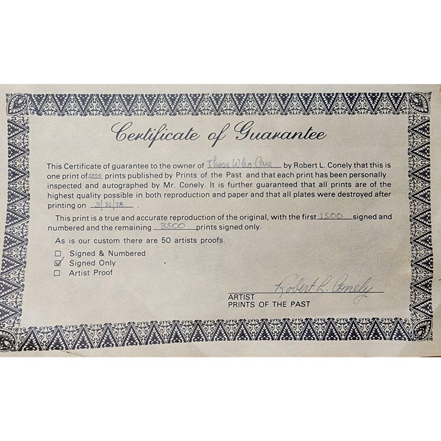 Robert L Conley “Those Who Care” Framed, Signed 1/1500 Registered Nurse Print