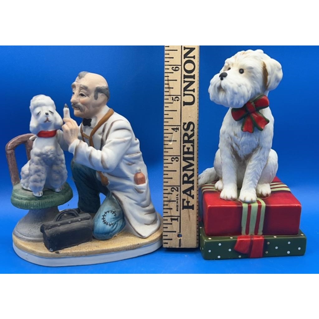 VTG Lefton Vet & Poodle Figurine #7270 + Schmid Scottie Dog Music Box