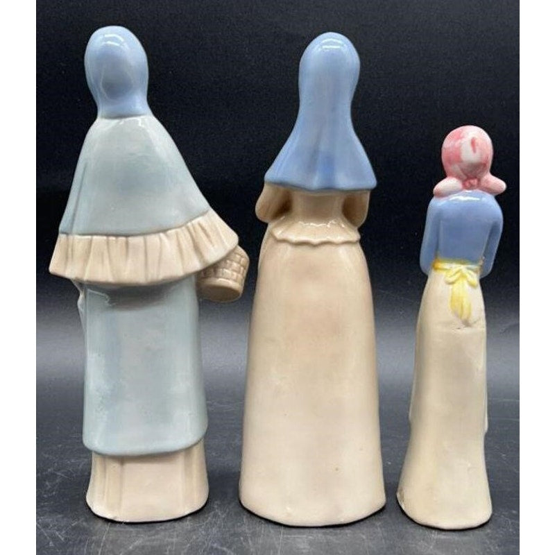 3 VTG Frankel Porcelain Lady Figurines Old Lady, Blue Scarf, & Duck Holder