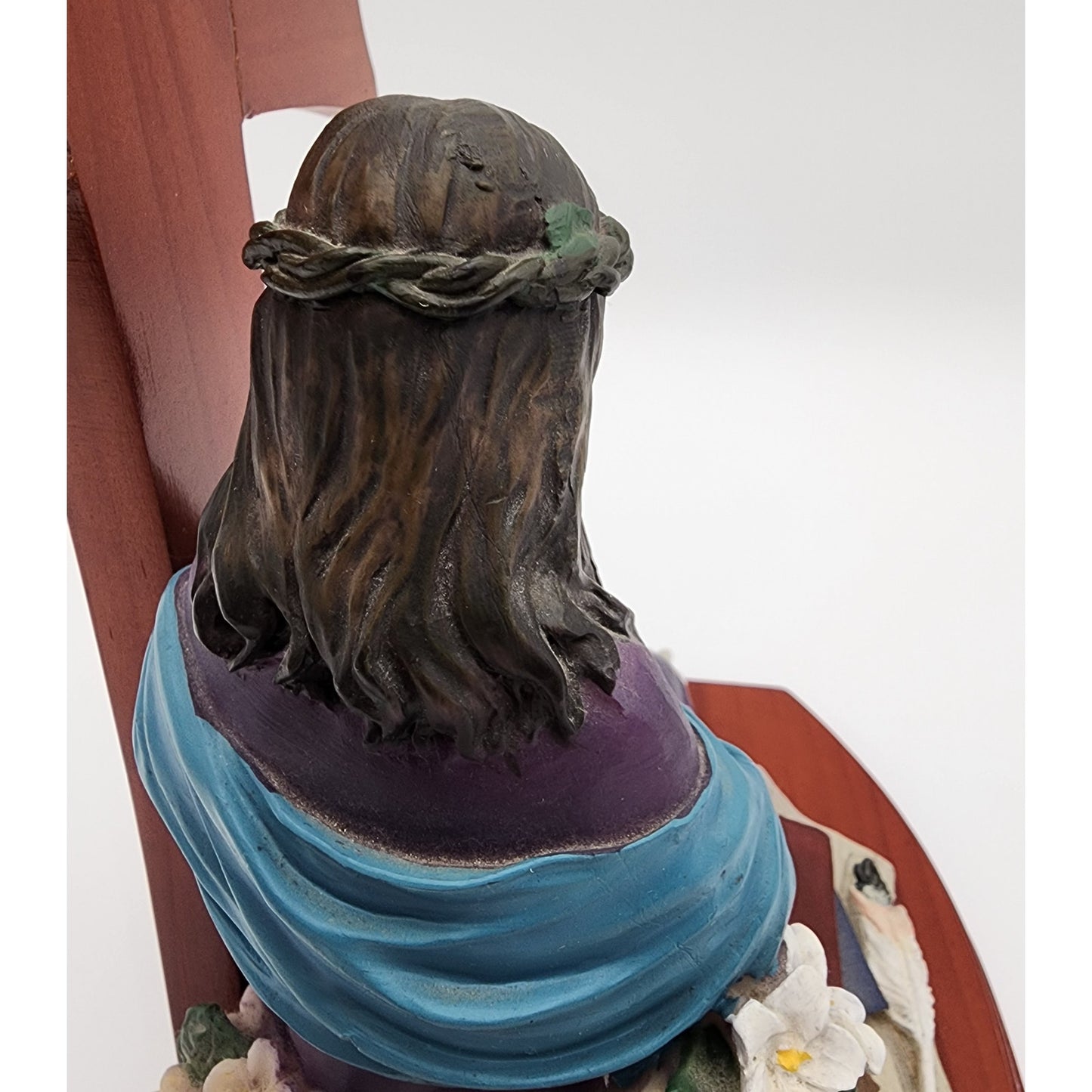 Jesus & Child Figurine w/ Cross, Violin, Books – 12.25" Hand Painted Wood Base
