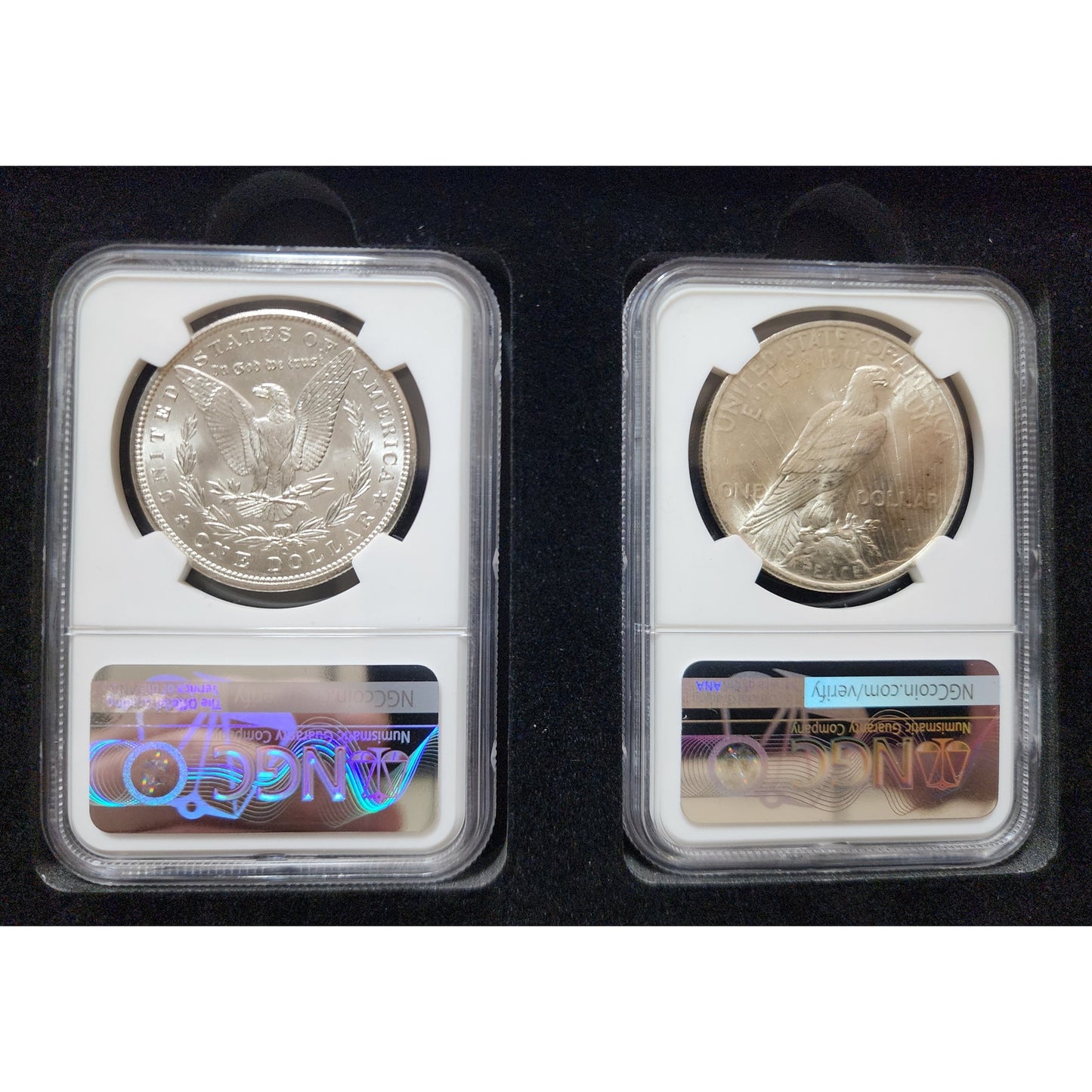 1898‑O Morgan & 1923 Peace $1 NGC MS63 Silver Set w/ Gift Display Box
