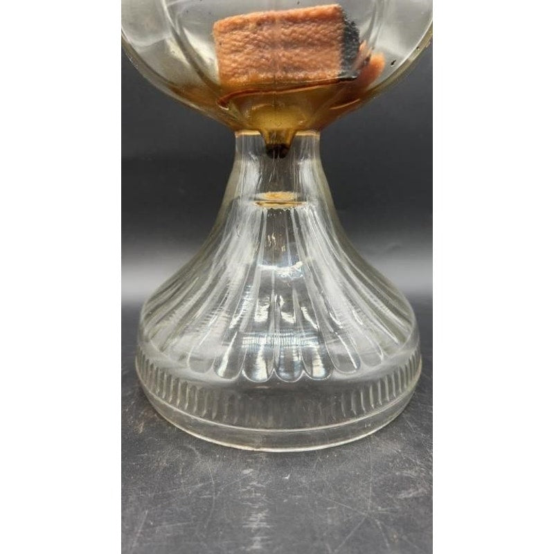 Antique Glass Oil Lamp w/ Frosted Etched Chimney 18″ Victorian Decor