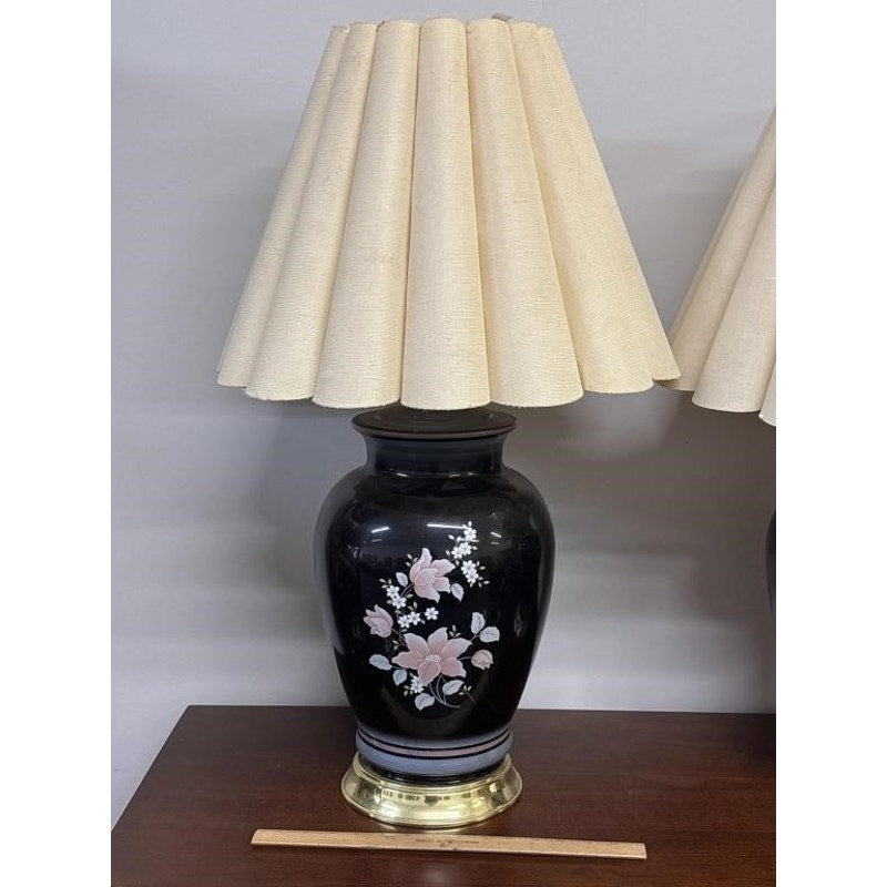 Pair of Beautiful Vintage Ceramic Table Lamps with Floral Motif – Shades Need Replacement