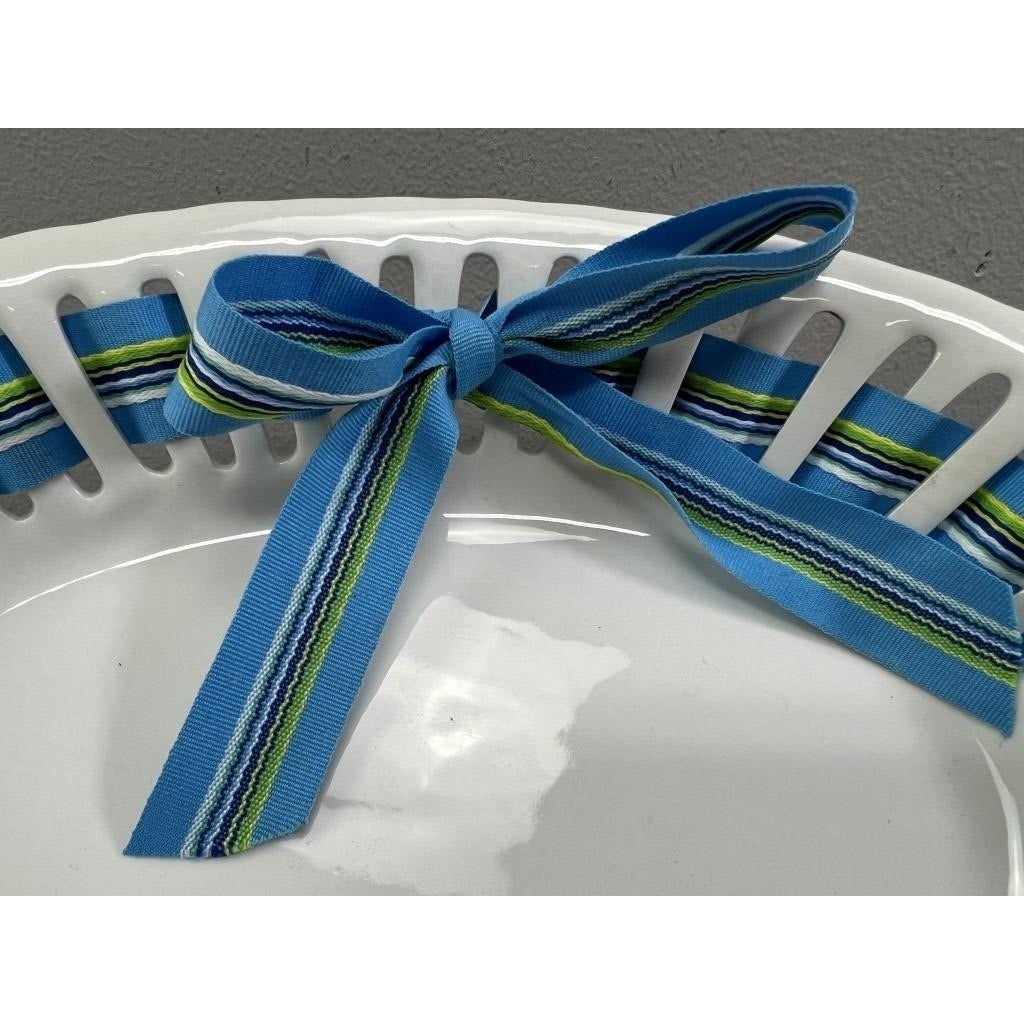 Godinger Antique Reflections Porcelain Ribbon Bowl Oval 12" Blue Strip