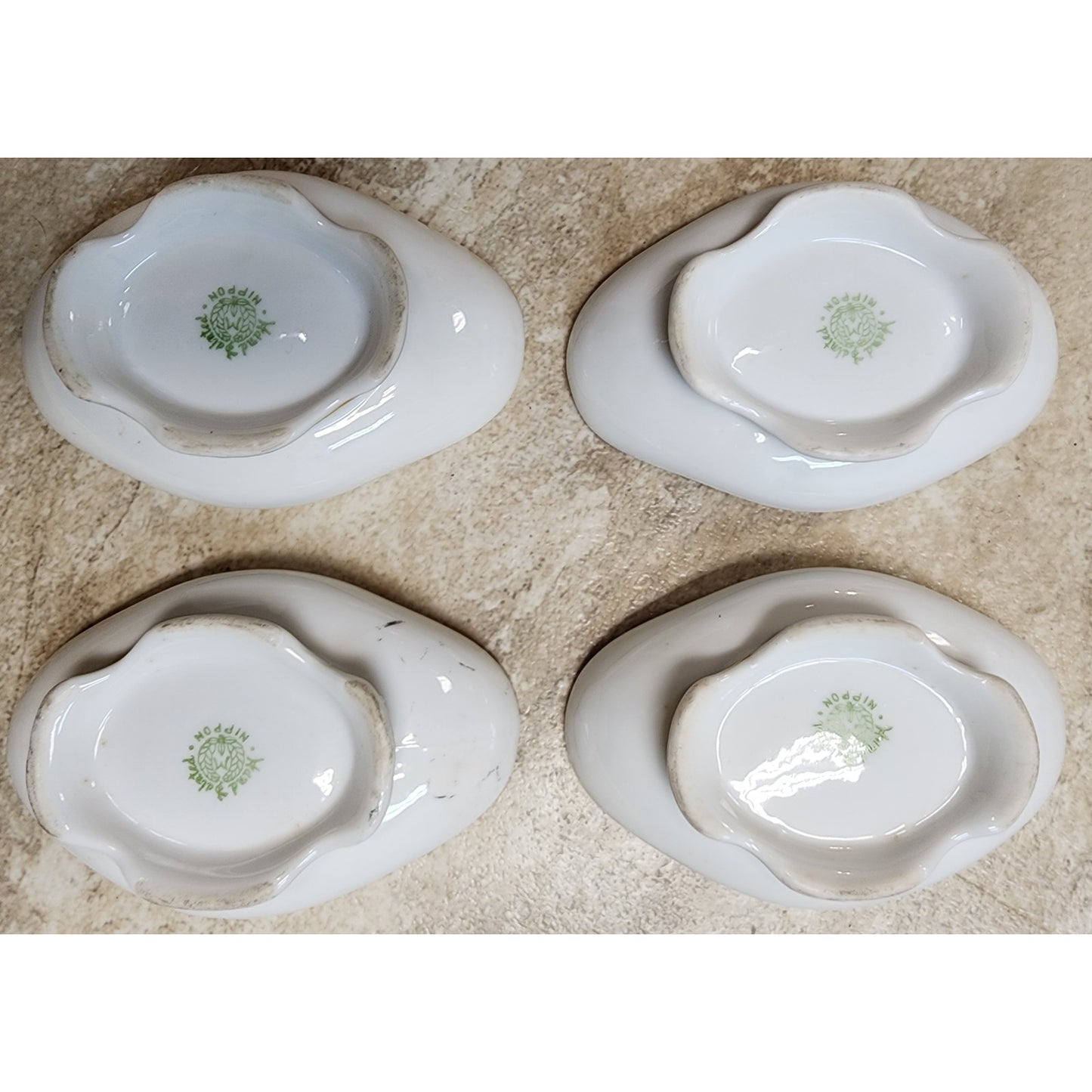 Set of 4 Vintage Hand Painted Nippon Nut Bowls – Gold Rim & Swan On Water Scene