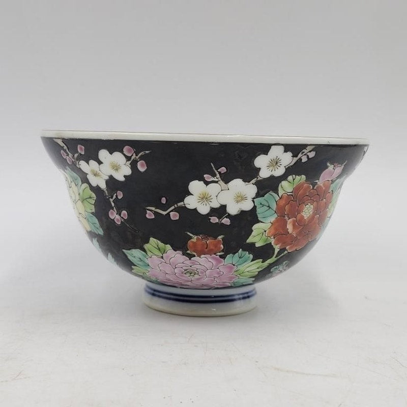 2 Vintage Chinese Famille Noire Porcelain Bowls & Vintage Nippon Two Piece Hand Painted Trinket Bowl