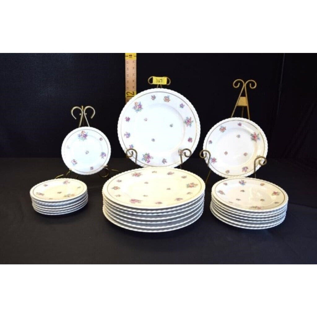 Vtg Franconia Krautheim Selb Bavaria Gretchen 24pc Floral Set Gold Scalloped