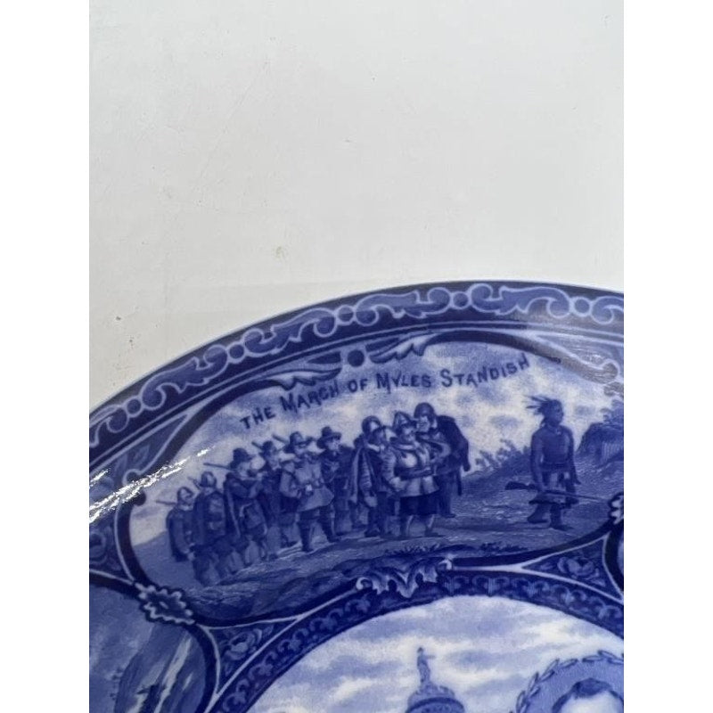 1905 Staffordshire A.S. Burbank Myles Standish Souvenir Bowl Plate Flow Blue