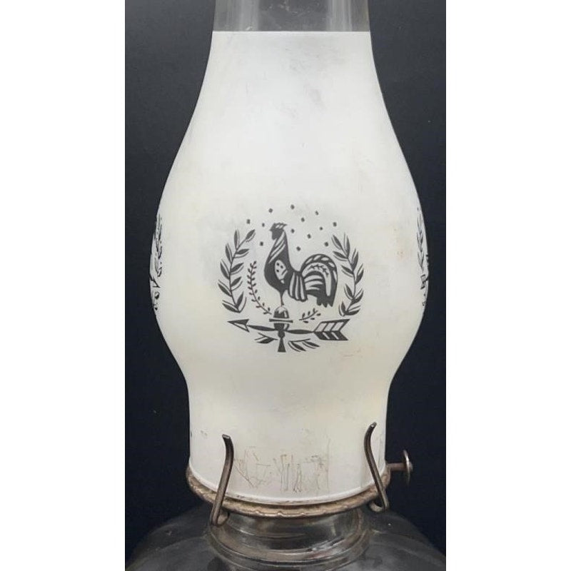 Antique Glass Oil Lamp w/ Frosted Etched Chimney 18″ Victorian Decor