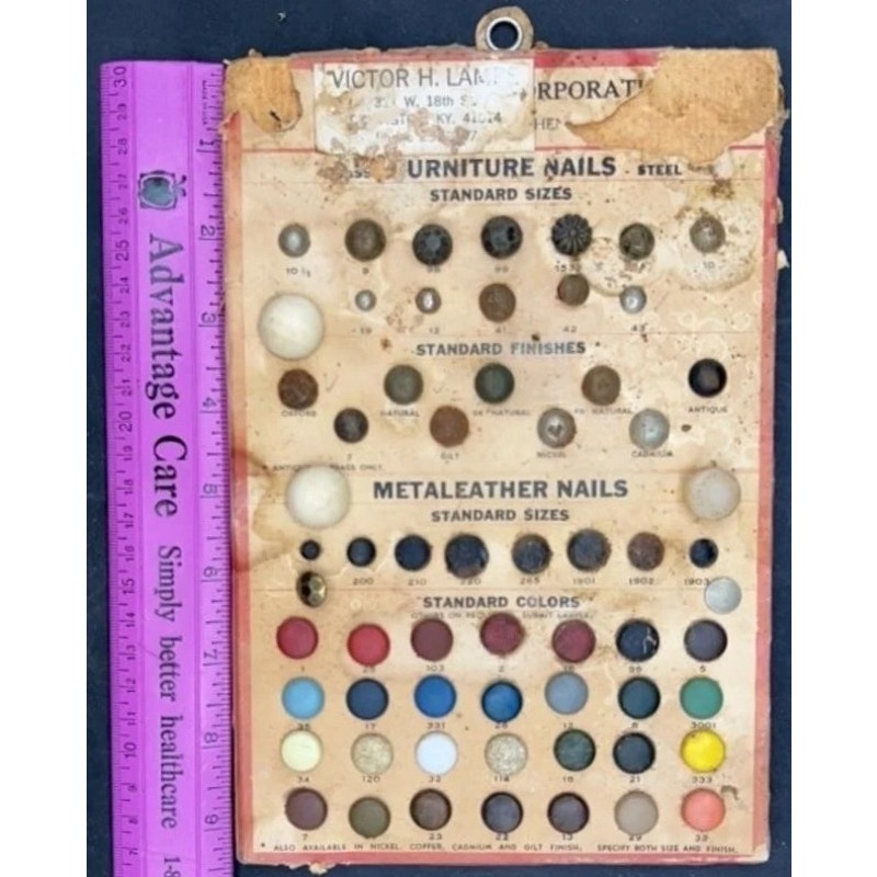 Vintage Victor H. Lampe Furniture Nail Sample Card Covington KY Upholstery