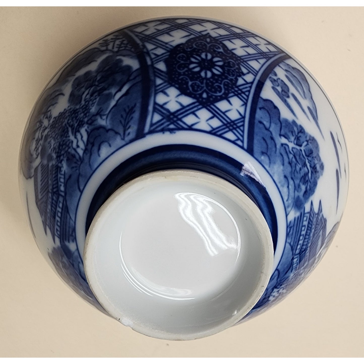 Set of 4 Vintage Japanese Porcelain Rice Bowls 4.75" Blue & White Patterns