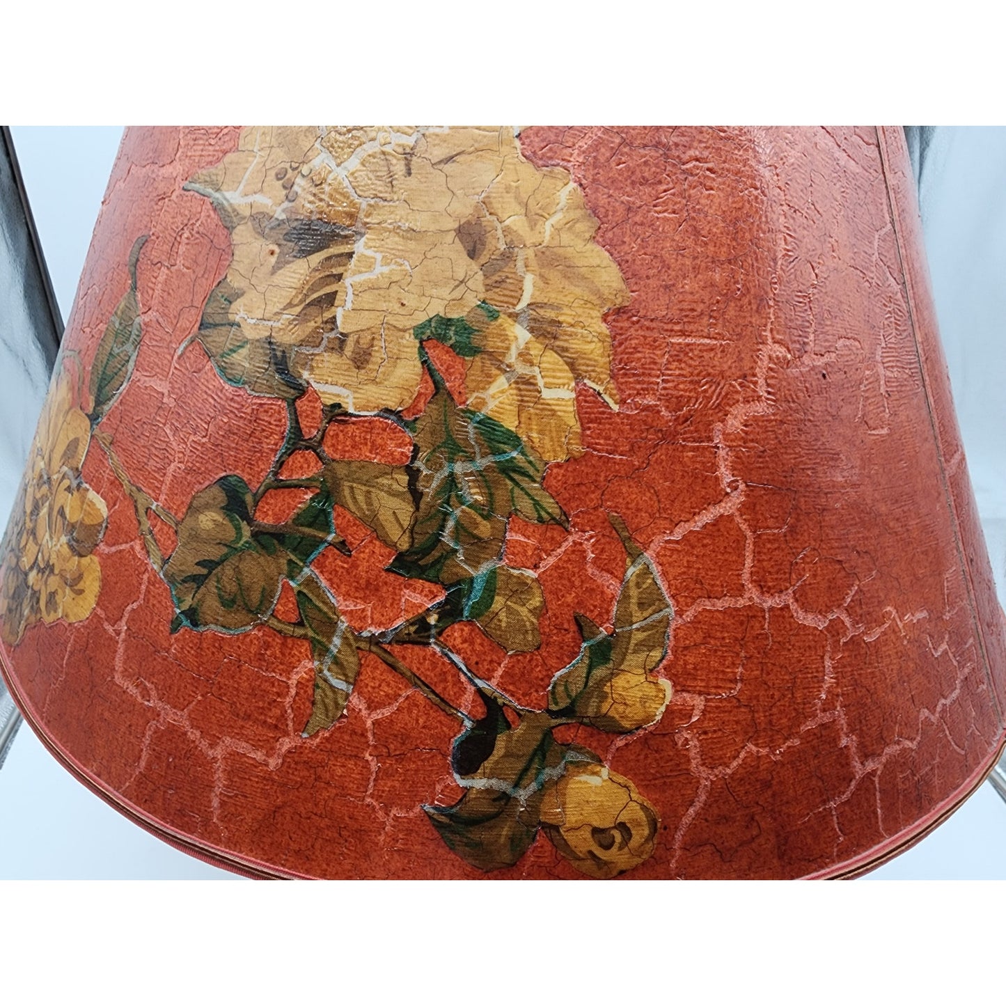 VTG 31" Fruit Basket Table Lamp w/ Floral Shade 42 lb Concrete Body Brass Finial