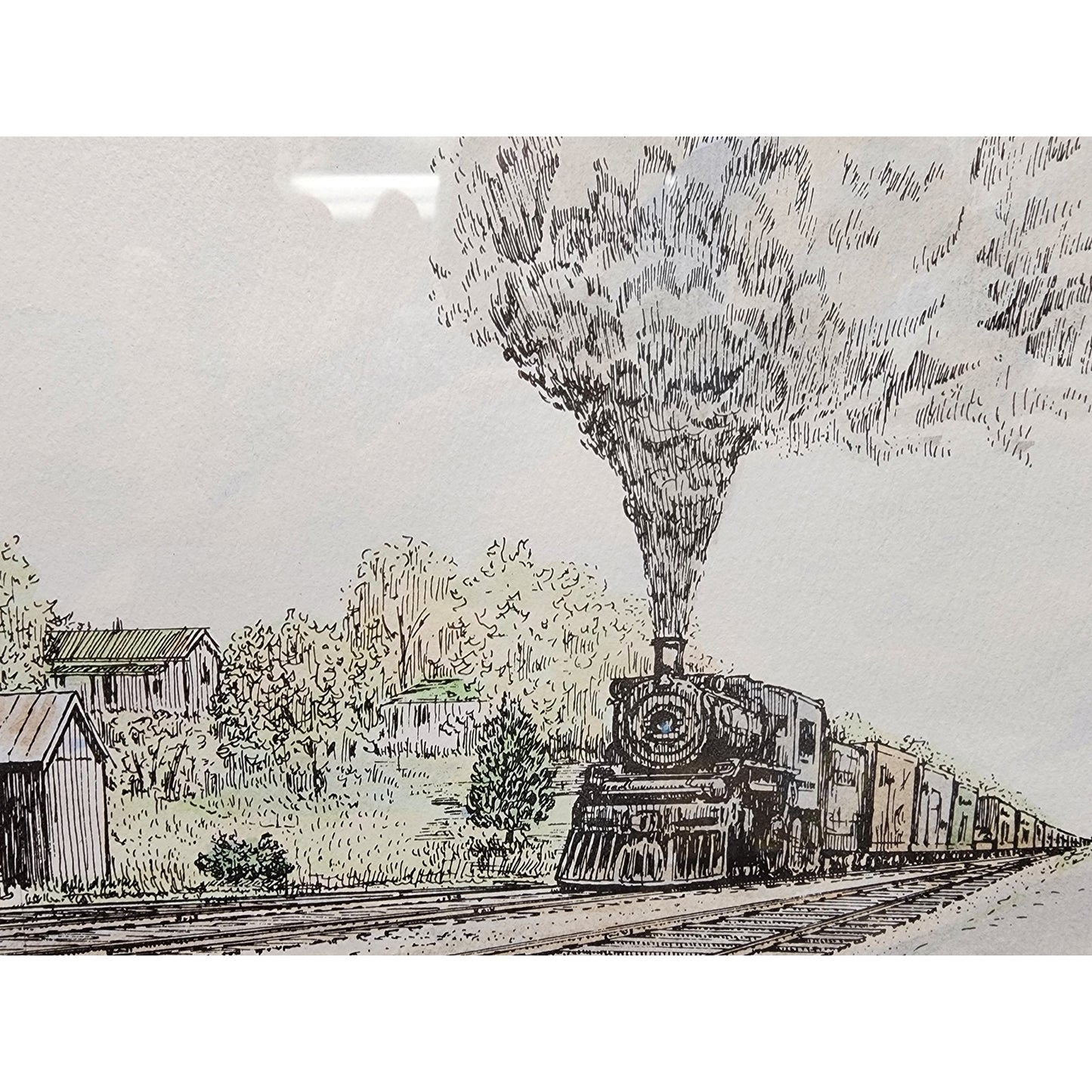 Howard Fain Signed Lithograph "On the Southern R.R. at Wilmore" Glass Framed VTG