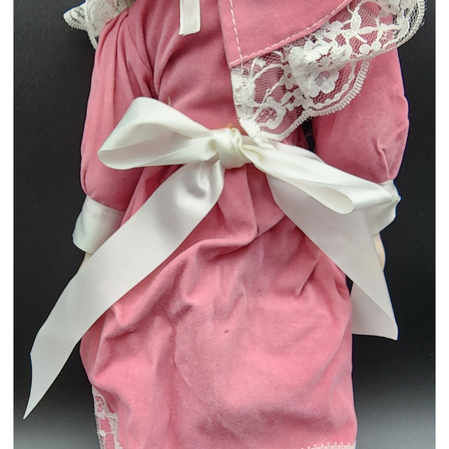 Vintage 16" Porcelain Doll “Tracy” TH‑64 Pink Velvet Dress w/ Bonnet & Box