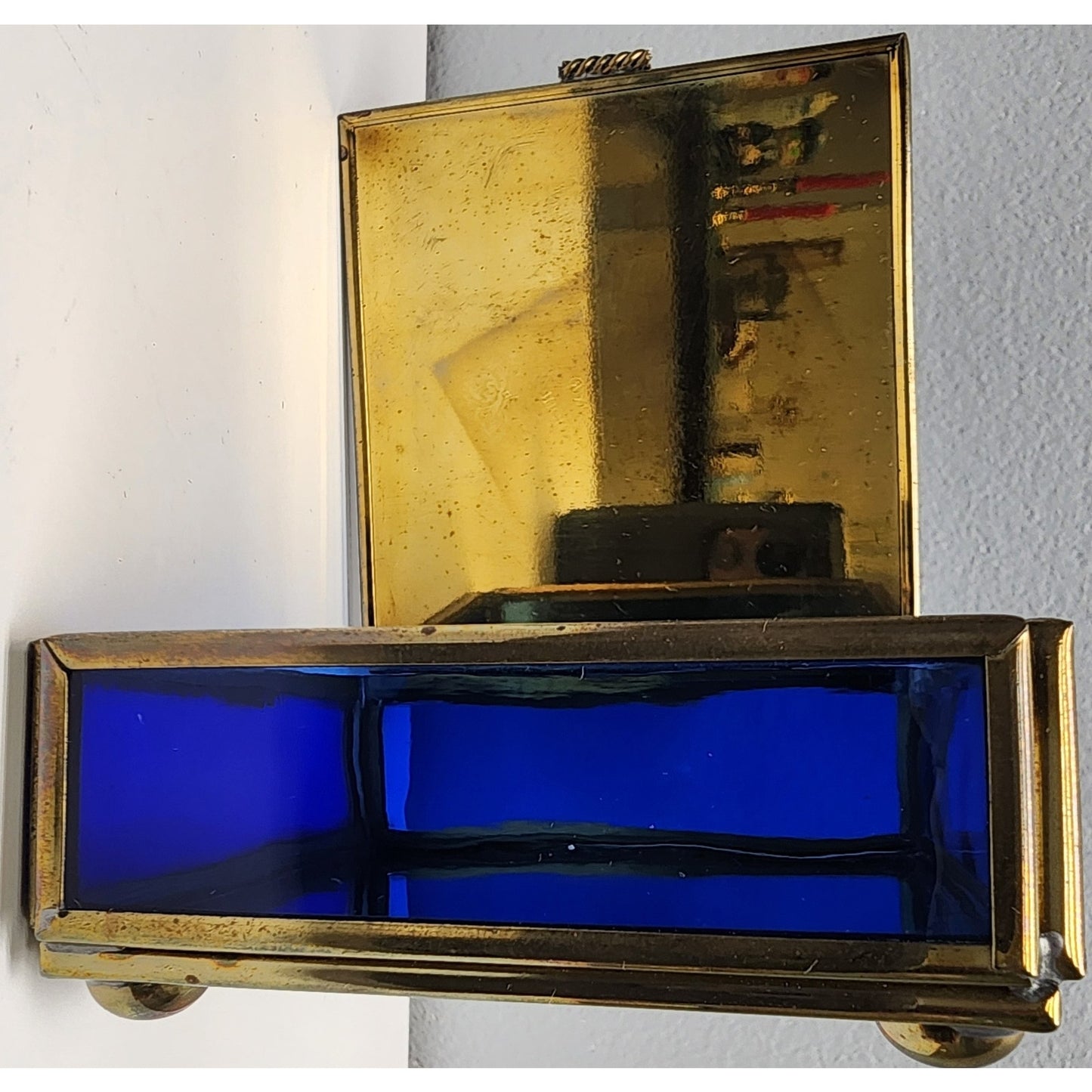 Vintage Lion & Lamb Jewelry Box – Cobalt Glass, Mirror, Via Vermont Mexico 1995