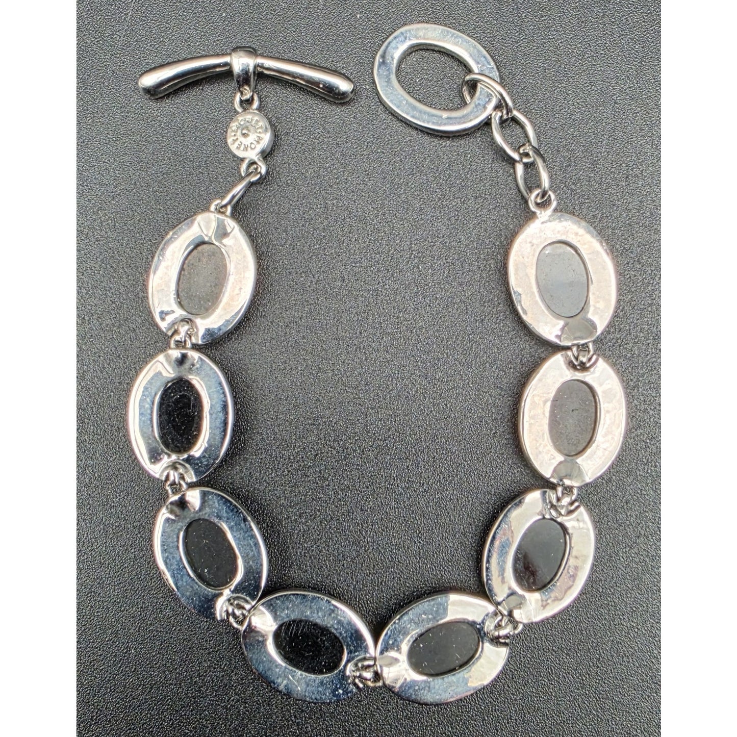 Vintage Monet Silver Oval Link Bracelet 7.75" Toggle Clasp Elegant Shine
