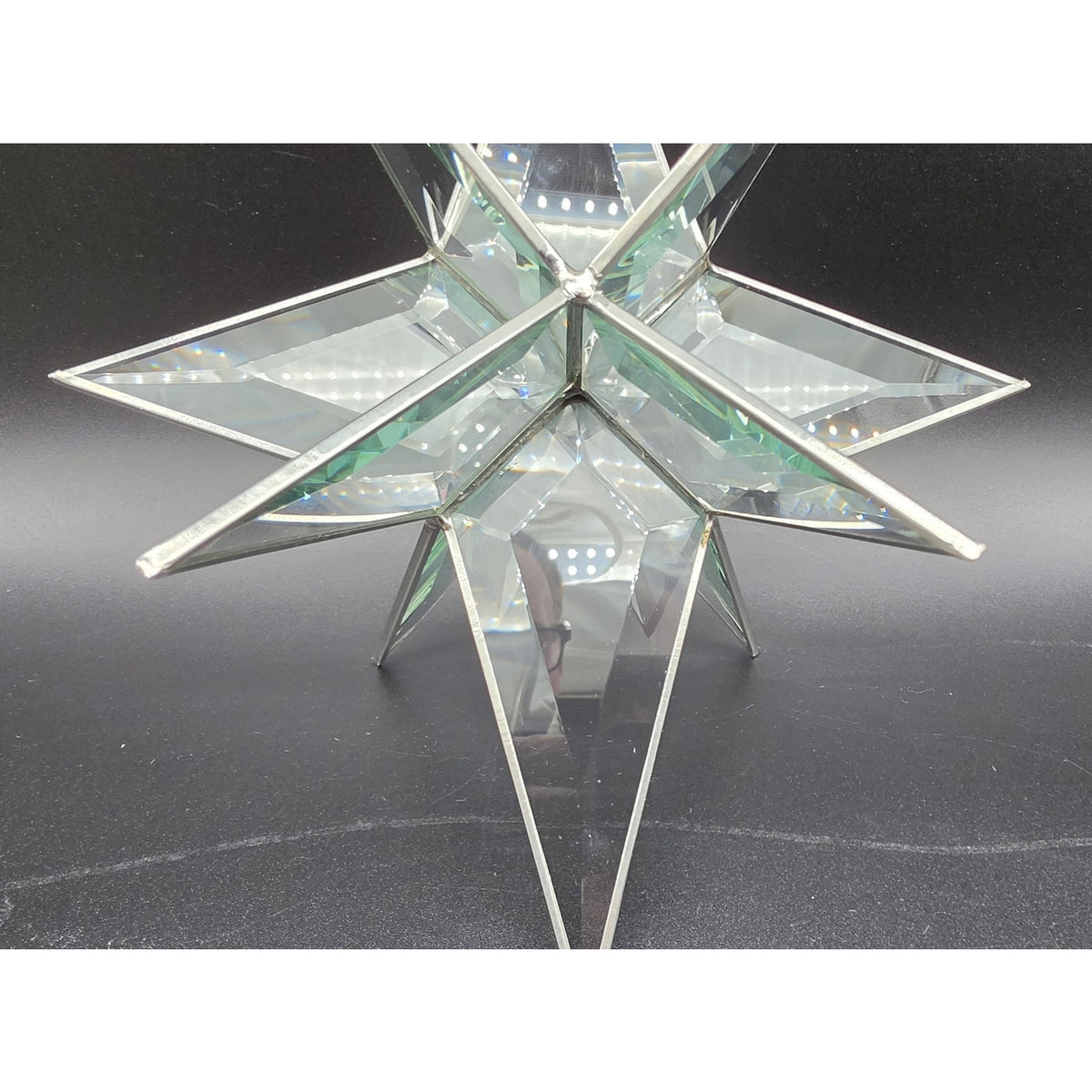 Vintage Artique Lexington Beveled Jade Glass 3D Moravian Star Suncatcher Boxed